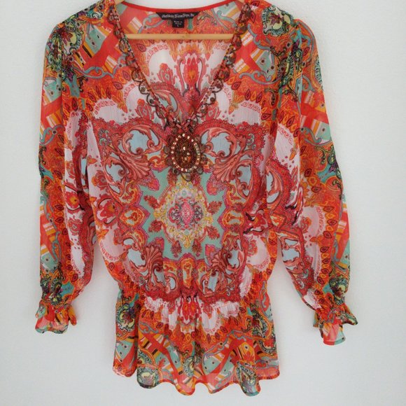Mushkaby Sienna Rose beaded blouse - Picture 1 of 5